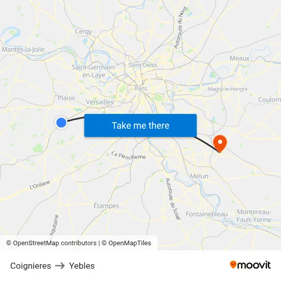 Coignieres to Yebles map