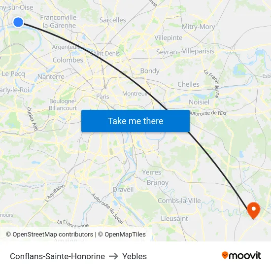 Conflans-Sainte-Honorine to Yebles map
