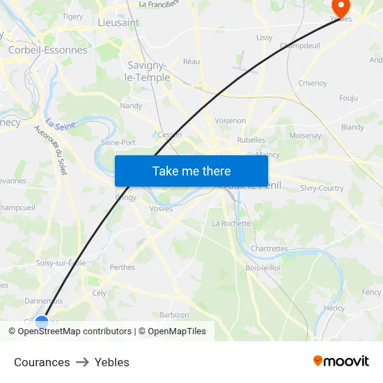 Courances to Yebles map