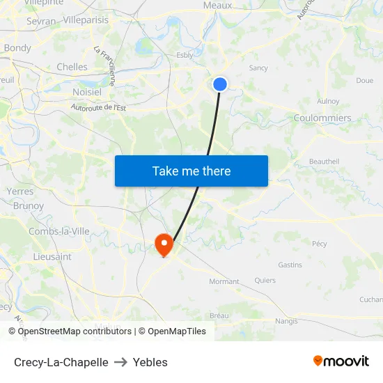Crecy-La-Chapelle to Yebles map