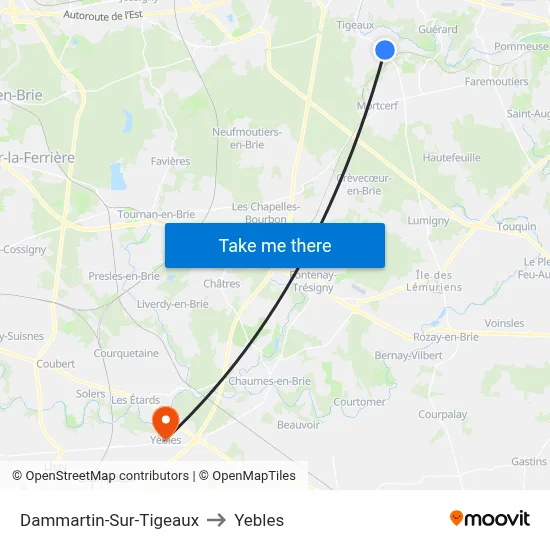 Dammartin-Sur-Tigeaux to Yebles map