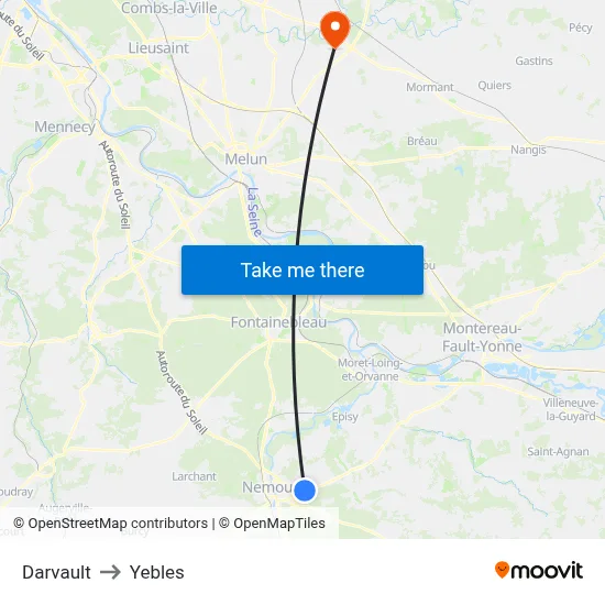 Darvault to Yebles map