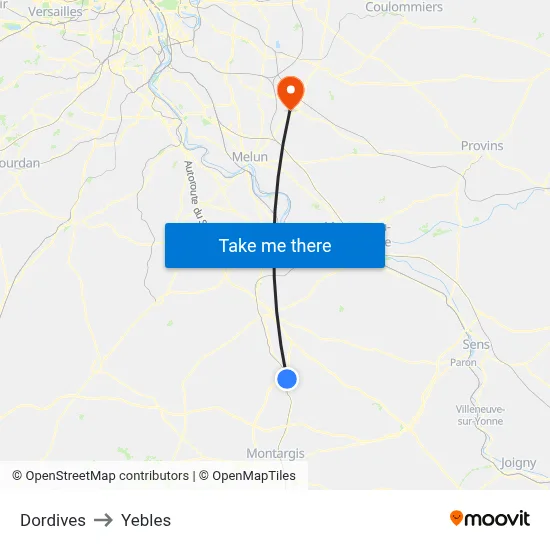 Dordives to Yebles map