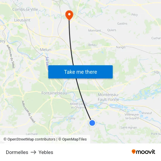 Dormelles to Yebles map