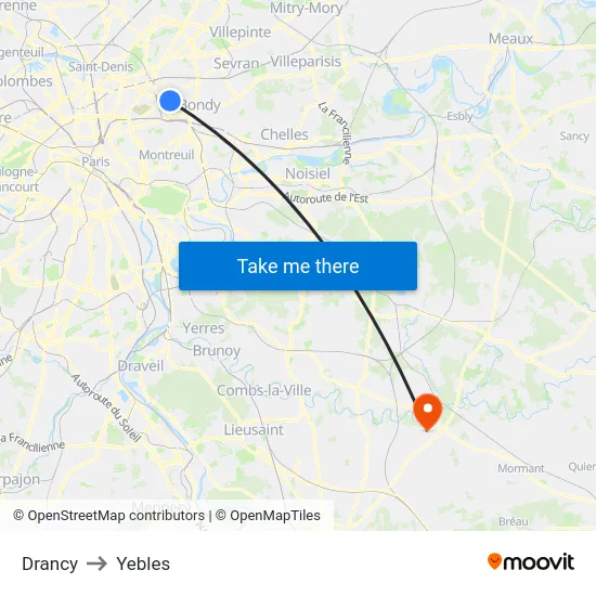 Drancy to Yebles map