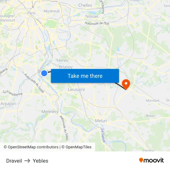 Draveil to Yebles map