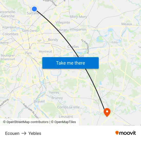 Ecouen to Yebles map