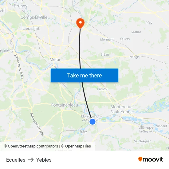 Ecuelles to Yebles map