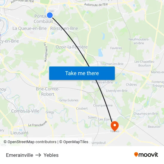 Emerainville to Yebles map