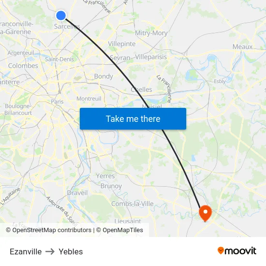 Ezanville to Yebles map
