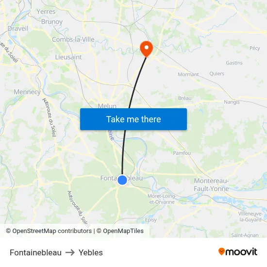 Fontainebleau to Yebles map