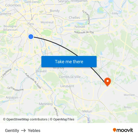 Gentilly to Yebles map