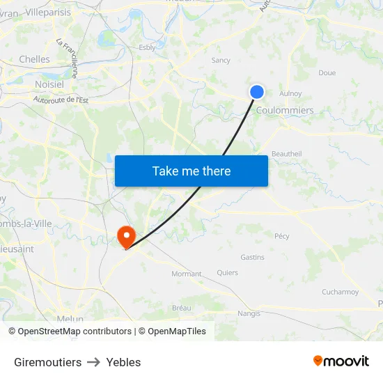 Giremoutiers to Yebles map