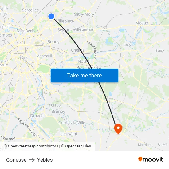 Gonesse to Yebles map