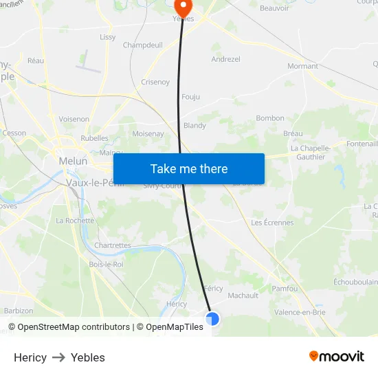 Hericy to Yebles map