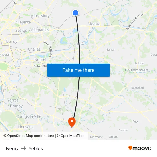 Iverny to Yebles map