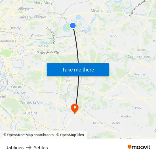 Jablines to Yebles map