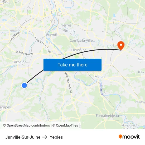 Janville-Sur-Juine to Yebles map