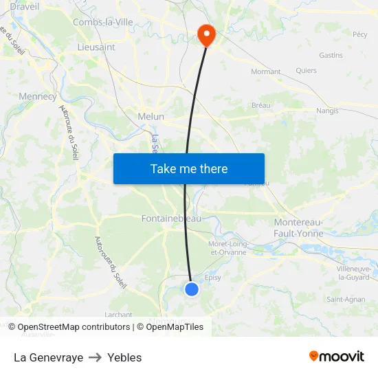 La Genevraye to Yebles map