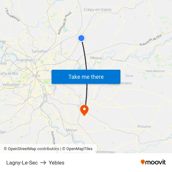 Lagny-Le-Sec to Yebles map