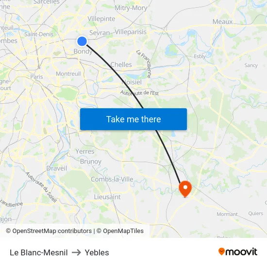 Le Blanc-Mesnil to Yebles map