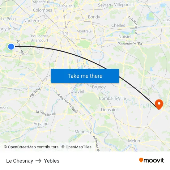 Le Chesnay to Yebles map