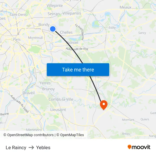 Le Raincy to Yebles map