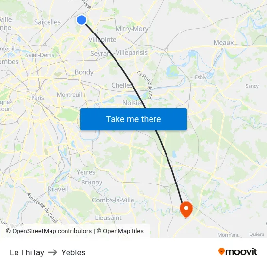Le Thillay to Yebles map