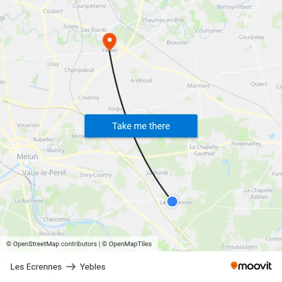 Les Ecrennes to Yebles map