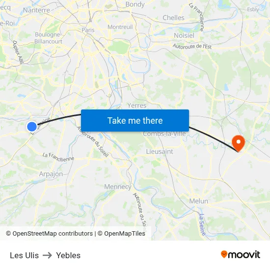 Les Ulis to Yebles map