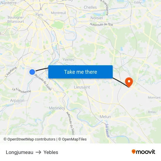 Longjumeau to Yebles map