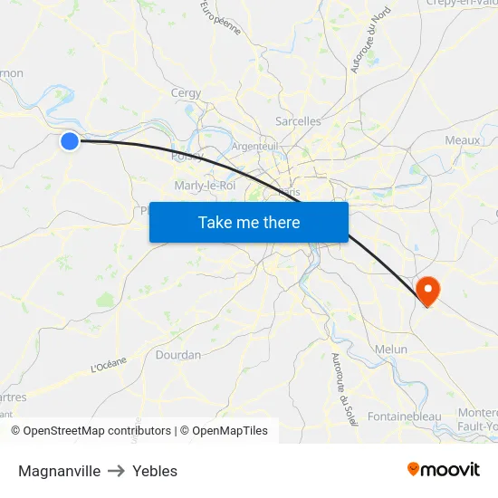 Magnanville to Yebles map