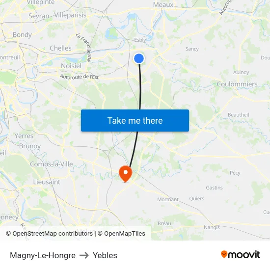 Magny-Le-Hongre to Yebles map