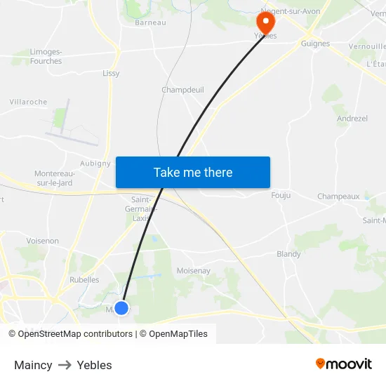 Maincy to Yebles map