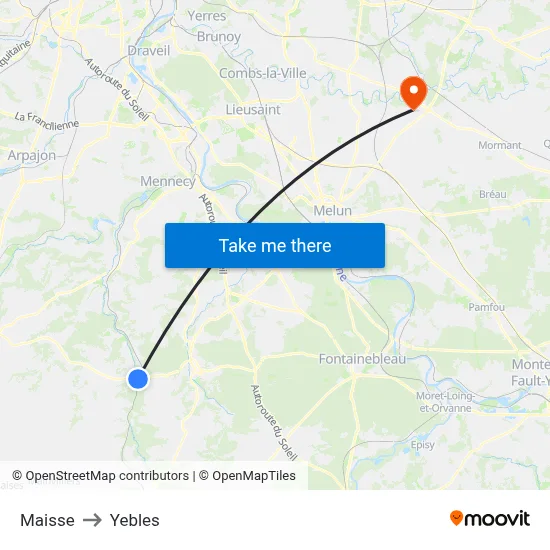 Maisse to Yebles map