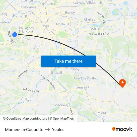 Marnes-La-Coquette to Yebles map
