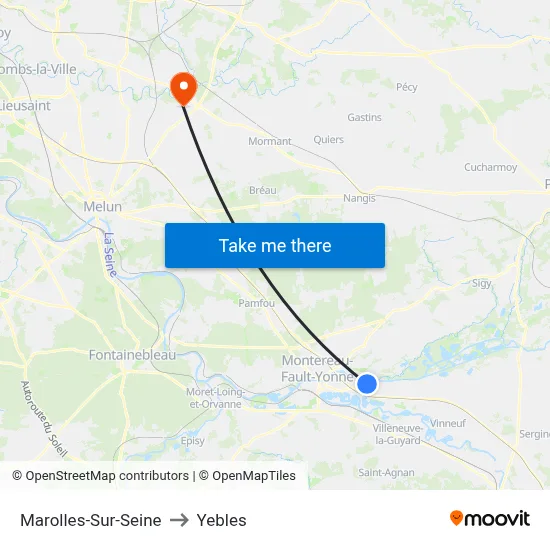 Marolles-Sur-Seine to Yebles map