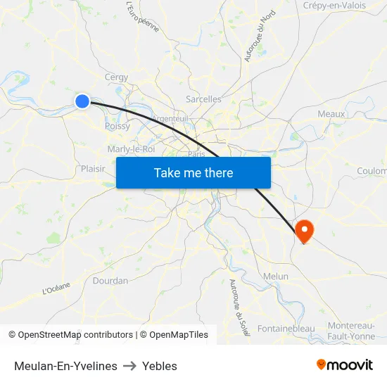 Meulan-En-Yvelines to Yebles map