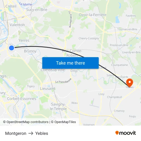 Montgeron to Yebles map