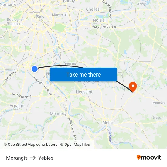 Morangis to Yebles map