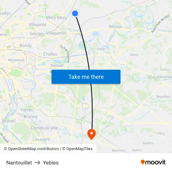 Nantouillet to Yebles map