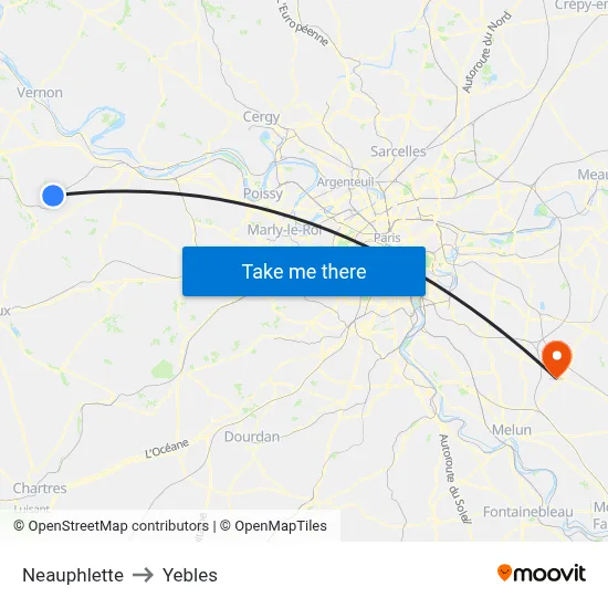 Neauphlette to Yebles map