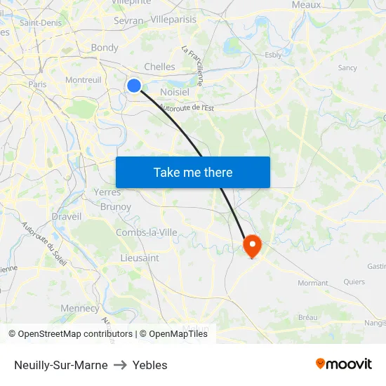 Neuilly-Sur-Marne to Yebles map