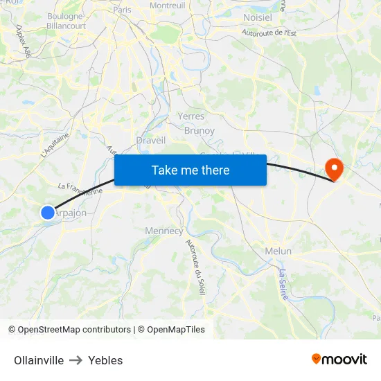 Ollainville to Yebles map