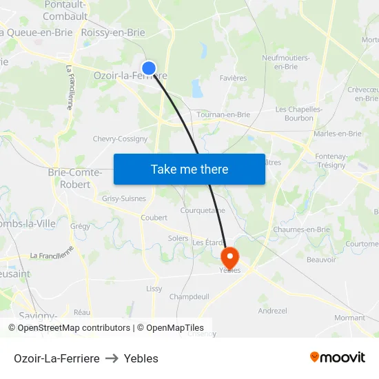 Ozoir-La-Ferriere to Yebles map