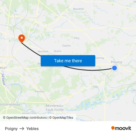 Poigny to Yebles map