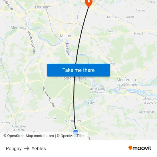 Poligny to Yebles map