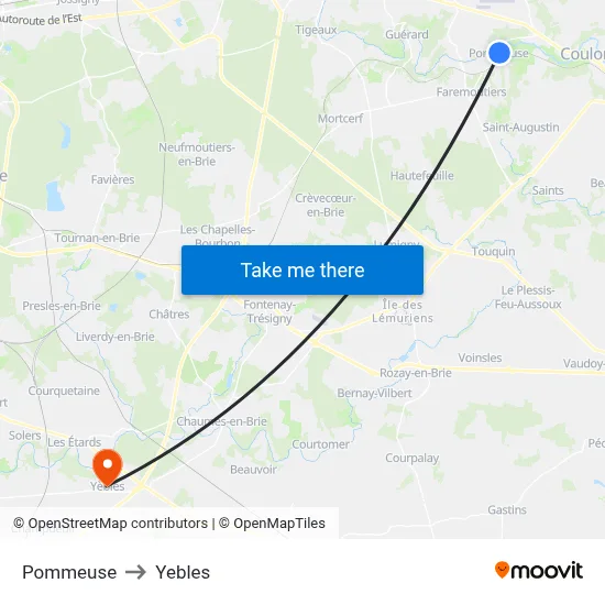 Pommeuse to Yebles map