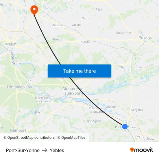 Pont-Sur-Yonne to Yebles map
