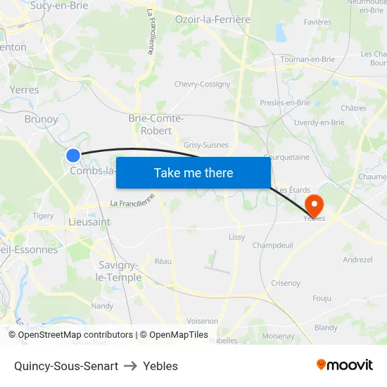 Quincy-Sous-Senart to Yebles map